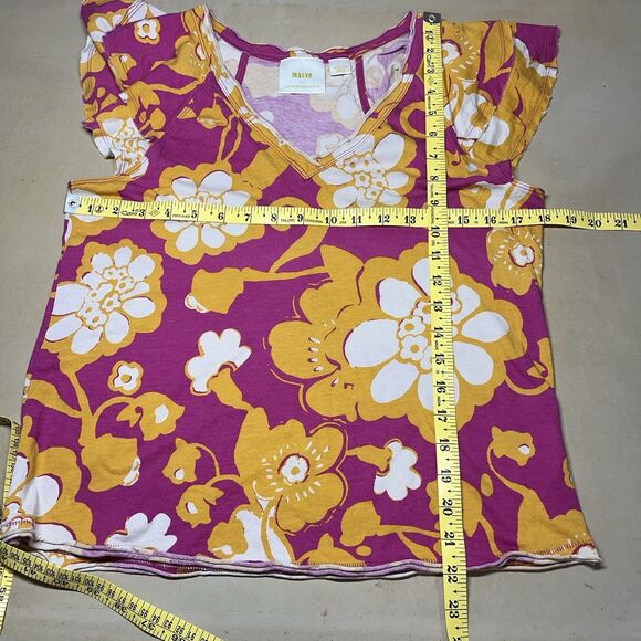 Anthropologie Maeve Catie Ruffle Sleeve Top Size M Bright Floral Orange Pink - Picture 10 of 10